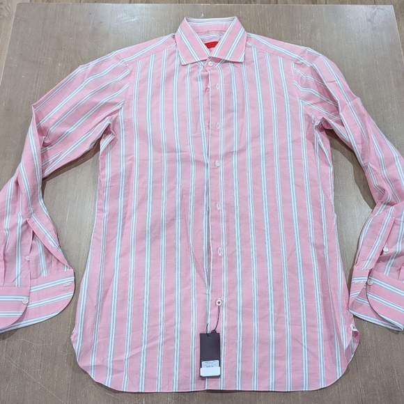 Isaia Other - Mens Isaia Multi Striped Dress Shirt Pink/Multi 39 US 15.5